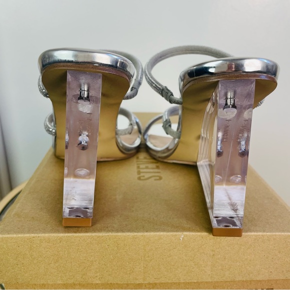 New Steve Madden Sauté-R Rhinestone Lucite Clear Wedge Heel Sandal 9 Silver - Picture 6 of 11